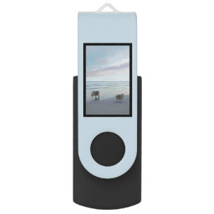 Keeshonds at the Seashore Painting Dog Art Flash Drive