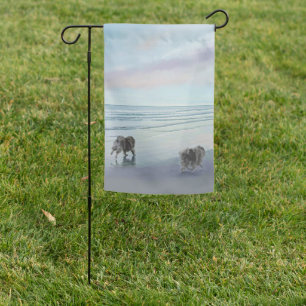 Keeshonds at the Seashore Painting Dog Art Garden Flag