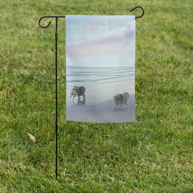 Keeshonds at the Seashore Painting Dog Art Garden Flag (In SItu)
