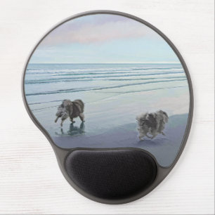 Keeshonds at the Seashore Painting Dog Art Gel Mouse Pad