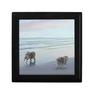 Keeshonds at the Seashore Painting Dog Art Gift Box