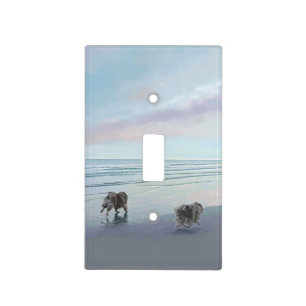 Keeshonds at the Seashore Painting Dog Art Light Switch Cover