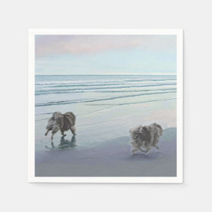 Keeshonds at the Seashore Painting Dog Art Napkins