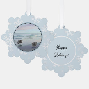 Keeshonds at the Seashore Painting Dog Art Ornament Card