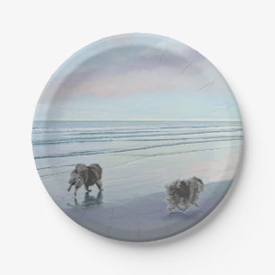 Keeshonds at the Seashore Painting Dog Art Paper Plates