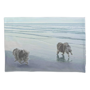 Keeshonds at the Seashore Painting Dog Art Pillow Case