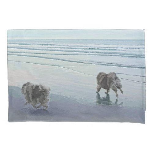 Keeshonds at the Seashore Painting Dog Art Pillow Case