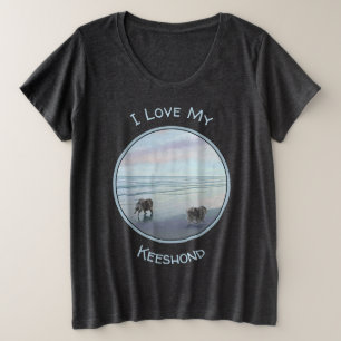 Keeshonds at the Seashore Painting Dog Art Plus Size T-Shirt
