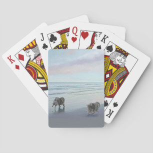 Keeshonds at the Seashore Painting Dog Art Poker Cards