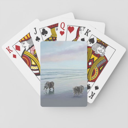 Keeshonds at the Seashore Painting Dog Art Poker Cards