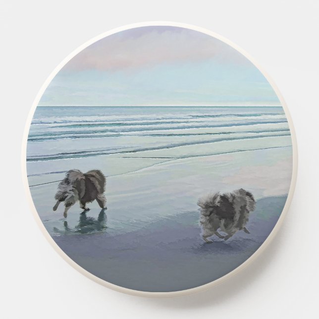 Keeshonds at the Seashore Painting Dog Art PopSocket (Popsocket)