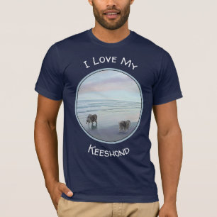Keeshonds at the Seashore Painting Dog Art T-Shirt