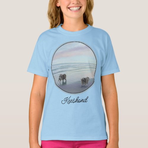 Keeshonds at the Seashore Painting Dog Art T_Shirt