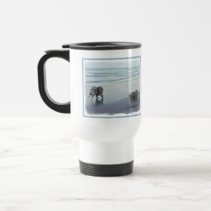 Keeshonds at the Seashore Painting Dog Art Travel Mug