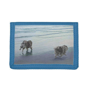 Keeshonds at the Seashore Painting Dog Art Trifold Wallet