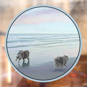 Keeshonds at the Seashore Painting Dog Art Window Cling