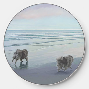 Keeshonds at the Seashore Painting Dog Art Wireless Charger