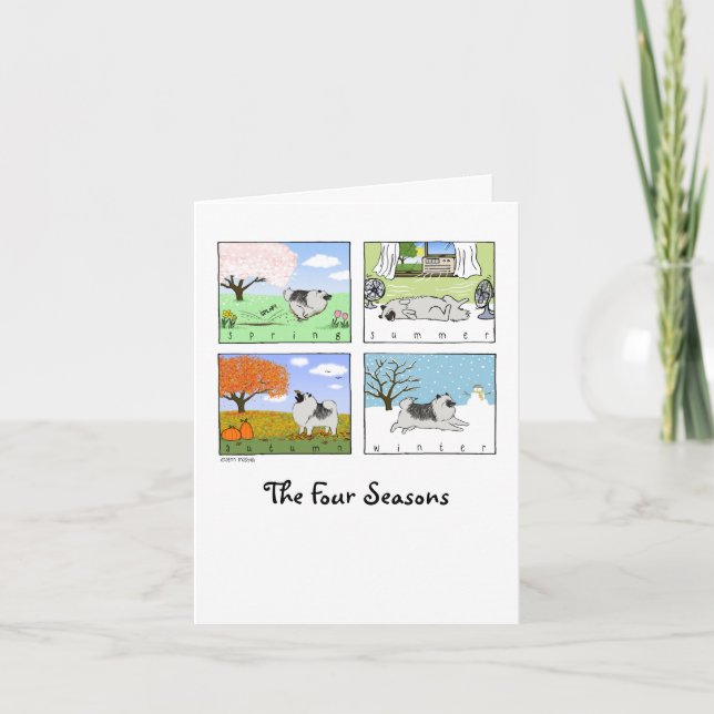 Keeshond's Four Seasons | Cute Keesie Dog Cartoon Card (Front)