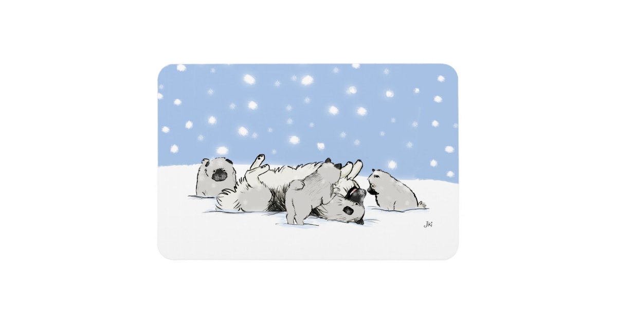 Keesie Snow Dogs Happy Keeshond With Puppies Magnet Zazzle Com
