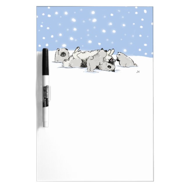Keesies in the Snow - Happy Keeshond with Puppies Dry-Erase Board (Front)