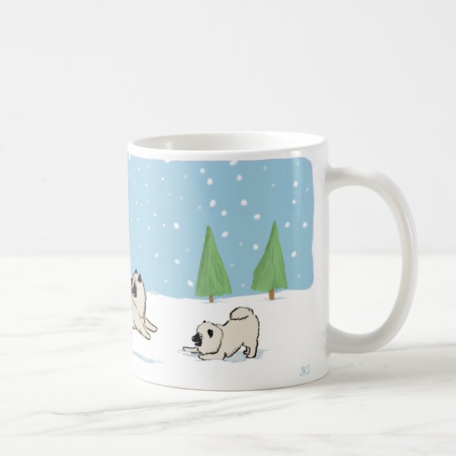 Keesies in the Snow | Keeshonden Winter Holiday Coffee Mug (Right)