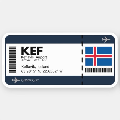 KEF Keflavik Boarding Pass _ Iceland Ticket Sticker