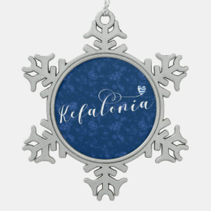 Kefalonia Heart Flag, Cephalonia, Greek Islands Snowflake Pewter Christmas Ornament