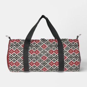 Keffiyeh Folk Pattern Duffle Bag – Red Black White
