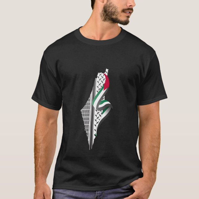 Keffiyeh Palestine Map Arabic Scarf Shemagh Palest T-Shirt (Front)