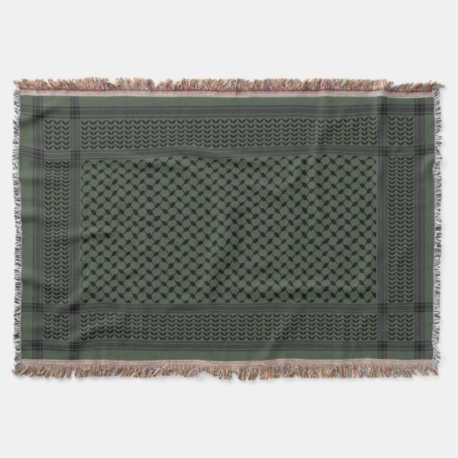 Keffiyeh Palestine Pattern Green Throw Blanket (Front)