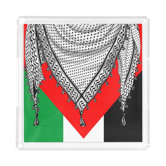 Keffiyeh Palestinian Scarf Traditional Fabric Acrylic Tray (Front)