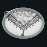Keffiyeh Palestinian Scarf Traditional Fabric Belt Buckle<br><div class="desc">Palestinian / Arab Keffiyeh black and white Scarf designed as if wrapped around the neck, element isolated on white. The keffiyeh, also known as a hatta, is a traditional Arab headdress. Historically, it was worn by nomadic communities — or Bedouins — in historic Palestine. It's typically made of cotton and...</div>