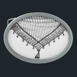 Keffiyeh Palestinian Scarf Traditional Fabric Belt Buckle<br><div class="desc">Palestinian / Arab Keffiyeh black and white Scarf designed as if wrapped around the neck, element isolated on white. The keffiyeh, also known as a hatta, is a traditional Arab headdress. Historically, it was worn by nomadic communities — or Bedouins — in historic Palestine. It's typically made of cotton and...</div>