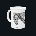 Keffiyeh Palestinian Scarf Traditional Fabric Beverage Pitcher<br><div class="desc">Palestinian / Arab Keffiyeh black and white Scarf designed as if wrapped around the neck, element isolated on white. The keffiyeh, also known as a hatta, is a traditional Arab headdress. Historically, it was worn by nomadic communities — or Bedouins — in historic Palestine. It's typically made of cotton and...</div>