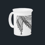 Keffiyeh Palestinian Scarf Traditional Fabric Beverage Pitcher<br><div class="desc">Palestinian / Arab Keffiyeh black and white Scarf designed as if wrapped around the neck, element isolated on white. The keffiyeh, also known as a hatta, is a traditional Arab headdress. Historically, it was worn by nomadic communities — or Bedouins — in historic Palestine. It's typically made of cotton and...</div>