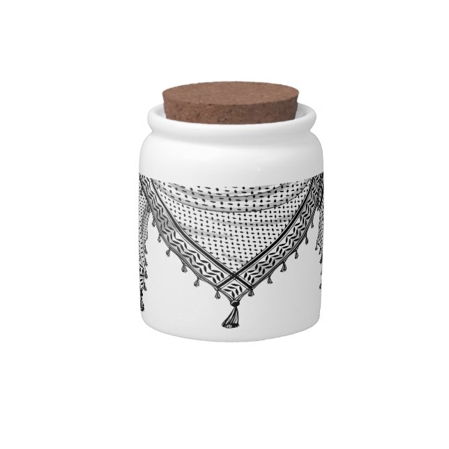 Keffiyeh Palestinian Scarf Traditional Fabric Candy Jar (Front)