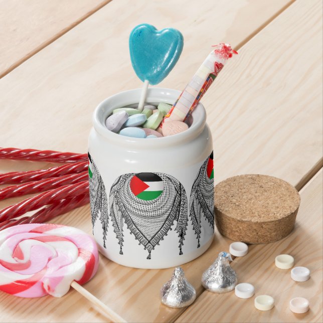 Keffiyeh Palestinian Scarf Traditional Fabric Candy Jar (In Situ)