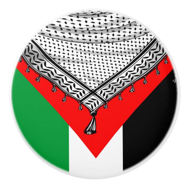 Keffiyeh Palestinian Scarf Traditional Fabric Ceramic Knob (Front)