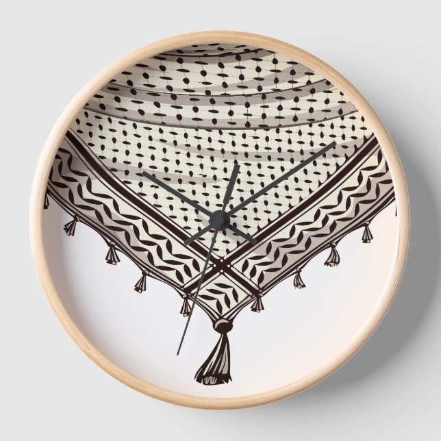 Keffiyeh Palestinian Scarf Traditional Fabric Clock (Front)