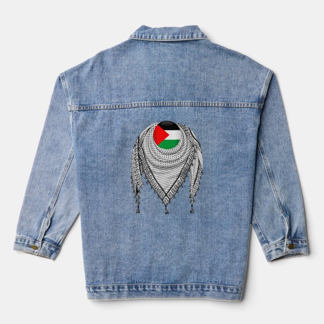 Keffiyeh Palestinian Scarf Traditional Fabric Denim Jacket (Back)