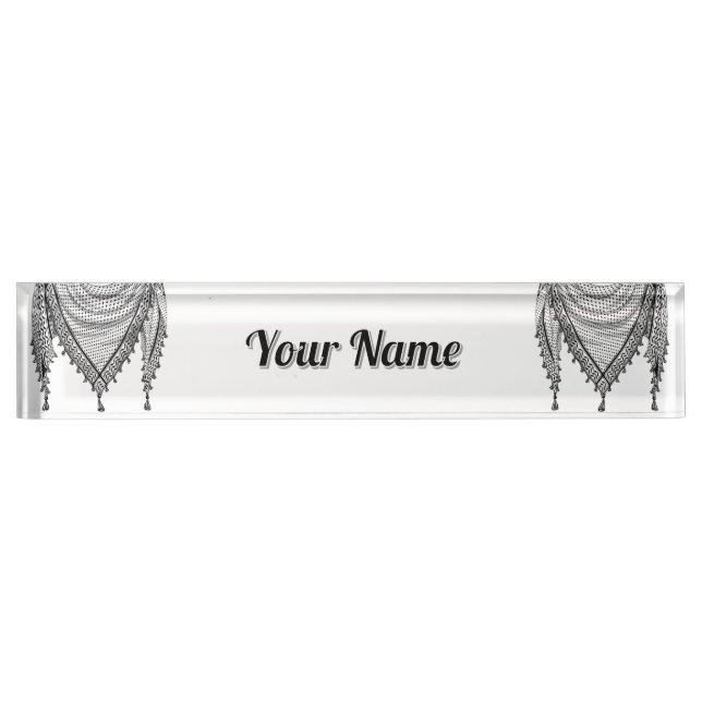 Keffiyeh Palestinian Scarf Traditional Fabric Desk Name Plate (Front)