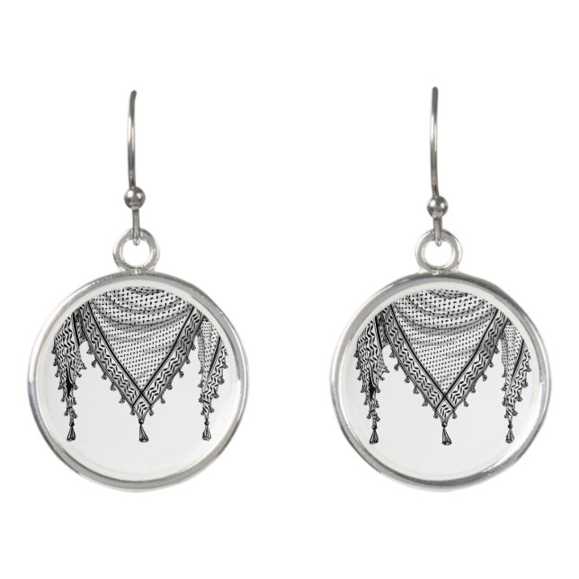 Keffiyeh Palestinian Scarf Traditional Fabric Earrings (Front)