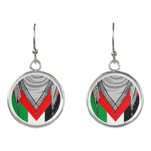 Keffiyeh Palestinian Scarf Traditional Fabric Earrings (Front)