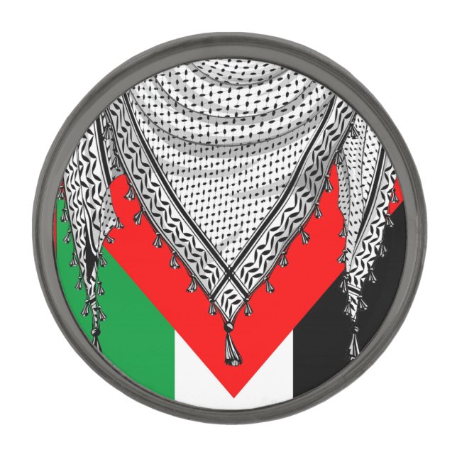 Keffiyeh Palestinian Scarf Traditional Fabric Gunmetal Finish Lapel Pin (Front)