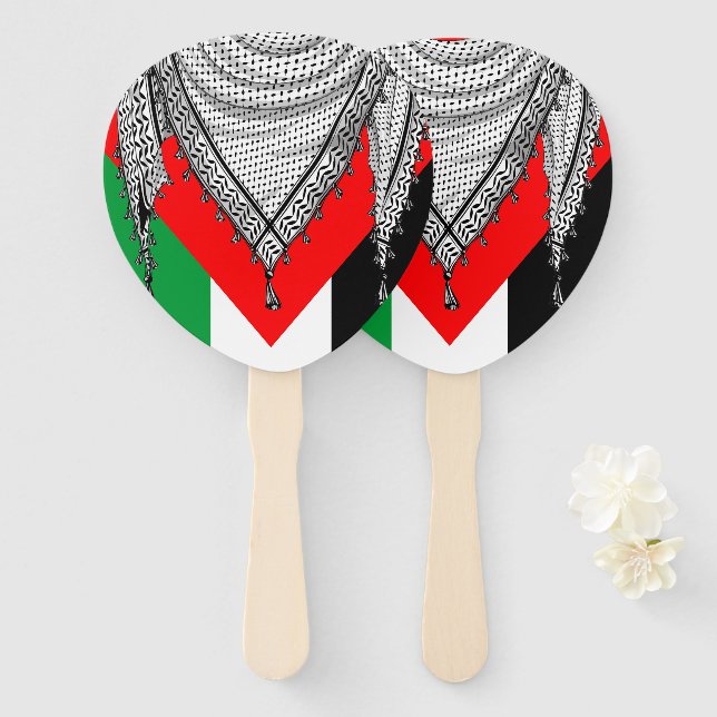 Keffiyeh Palestinian Scarf Traditional Fabric Hand Fan (Front and Back)
