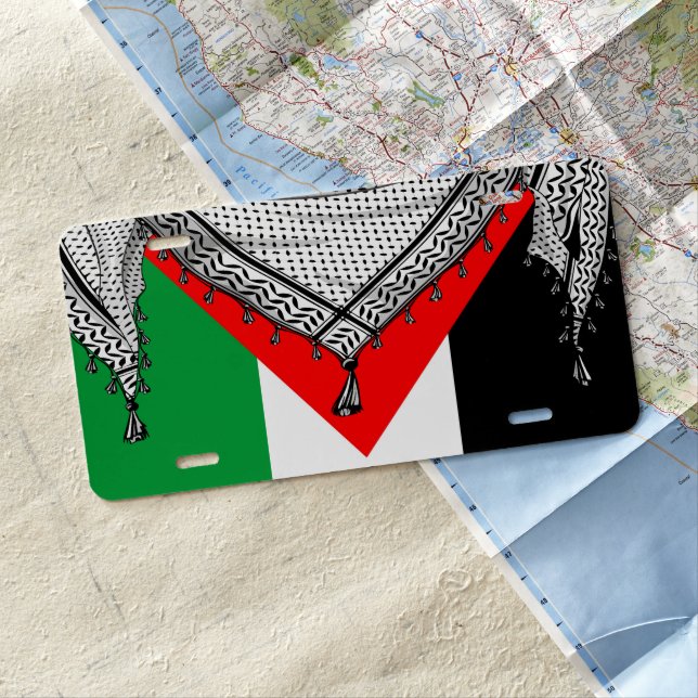 Keffiyeh Palestinian Scarf Traditional Fabric License Plate (In Situ)