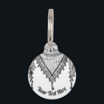 Keffiyeh Palestinian Scarf Traditional Fabric Pet ID Tag<br><div class="desc">Palestinian / Arab Keffiyeh black and white Scarf designed as if wrapped around the neck, element isolated on white. The keffiyeh, also known as a hatta, is a traditional Arab headdress. Historically, it was worn by nomadic communities — or Bedouins — in historic Palestine. It's typically made of cotton and...</div>