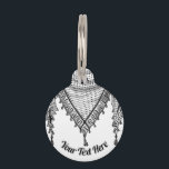Keffiyeh Palestinian Scarf Traditional Fabric Pet ID Tag<br><div class="desc">Palestinian / Arab Keffiyeh black and white Scarf designed as if wrapped around the neck, element isolated on white. The keffiyeh, also known as a hatta, is a traditional Arab headdress. Historically, it was worn by nomadic communities — or Bedouins — in historic Palestine. It's typically made of cotton and...</div>