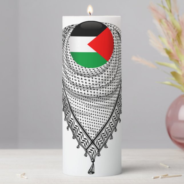 Keffiyeh Palestinian Scarf Traditional Fabric Pillar Candle (In Situ)