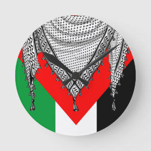 Keffiyeh Palestinian Scarf Traditional Fabric Round Clock